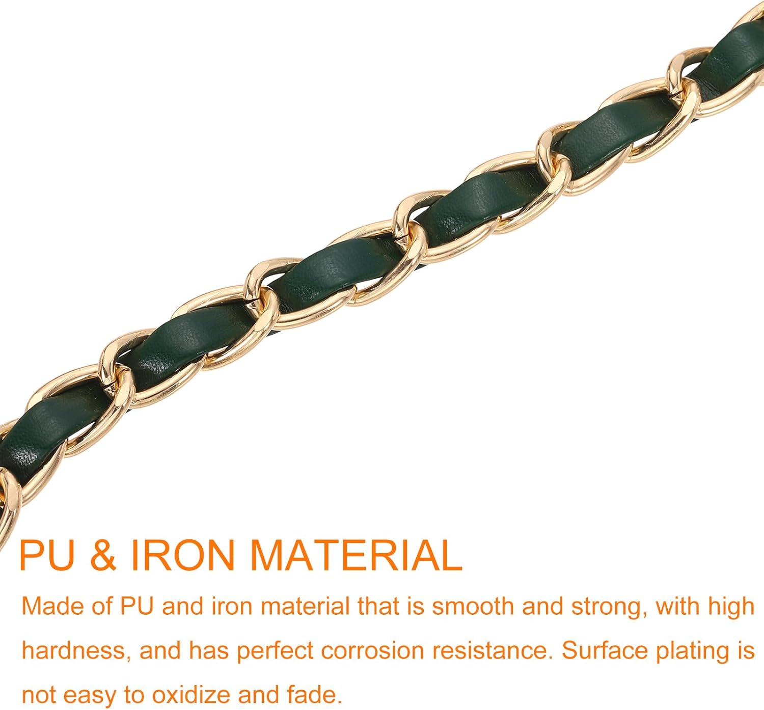 uxcell Purse Chain Strap, 24 Inch Leather Iron Flat Chain Handbag Chains Purse Straps with Buckles for Shoulder and Cross Body Bags (Green Strap + Gold Chain) - Image 4