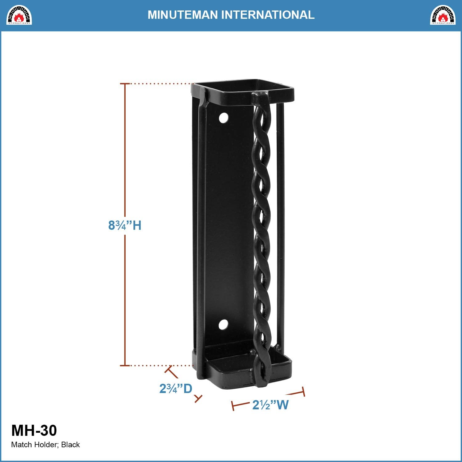 Minuteman International Twisted Rope Fireplace Match Holder, Graphite (MH-30)