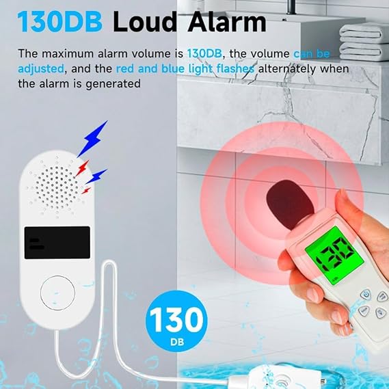 WiFi Smart Water Leak Detector,Tank Level Monitor Sound Light Alarm ,130dB ,Works with Alexa,App and Remote Control,for Kitchen ,Bathroom.