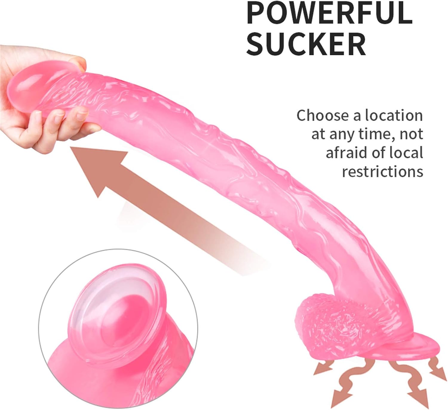 43Cm Giant Dildo Realistic Dildo Anal Dildo Real Dong with Powerful Suction Cup, Real Penis Replica Dildos for Couples Sex Toys for Couples(Pink)