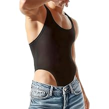 MIZOK Men's Ribbed Slimming Shapewear Racerback Bodysuit Leotard Compression One Piece Wrestling Singlet Black S