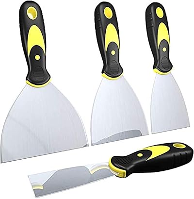 Putty Knife Scrapers, Spackle Knife, Metal Scraper Tool for Drywall Finishing, Plaster Scraping, Decals, and Wallpaper (4 Pack, 5โ, 4โ, 3โ, 1.5โ Wide)