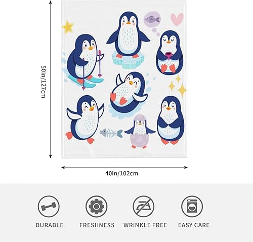 Miniatura 3 de AFHYZY Penguin Throw Blanket for Women Soft Summer Fleece Blanket Washable Travel Lightweight Blanket for Sofa Bed Couch All Season (50"x40")