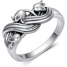 Vintage Birthday Flower Rings for Women 925 Sterling Silver Birth Flower Jewelry Gifts for Mom Wife