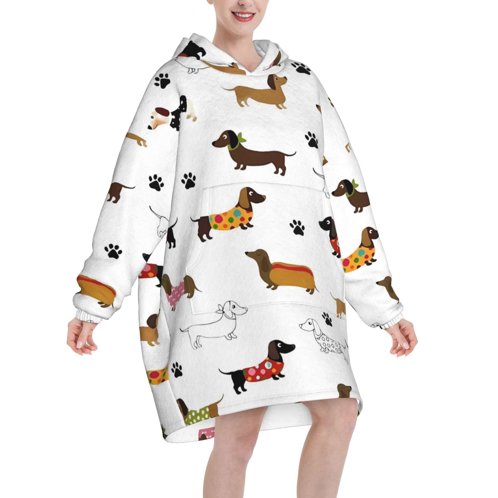 Wearable Blanket Hoodie, Ultra Fluffy Flannel Fleece Hooded Sweatshirt, Unisex Adults for Men Women (Dachshund)