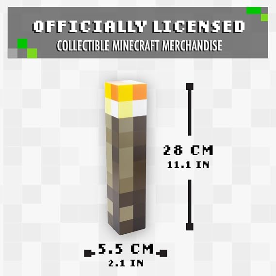 Minecraft Torch Light - Official Merchandise - 2 Light Modes, 2 Modes of Use, Battery Powered, Gift for Gamers