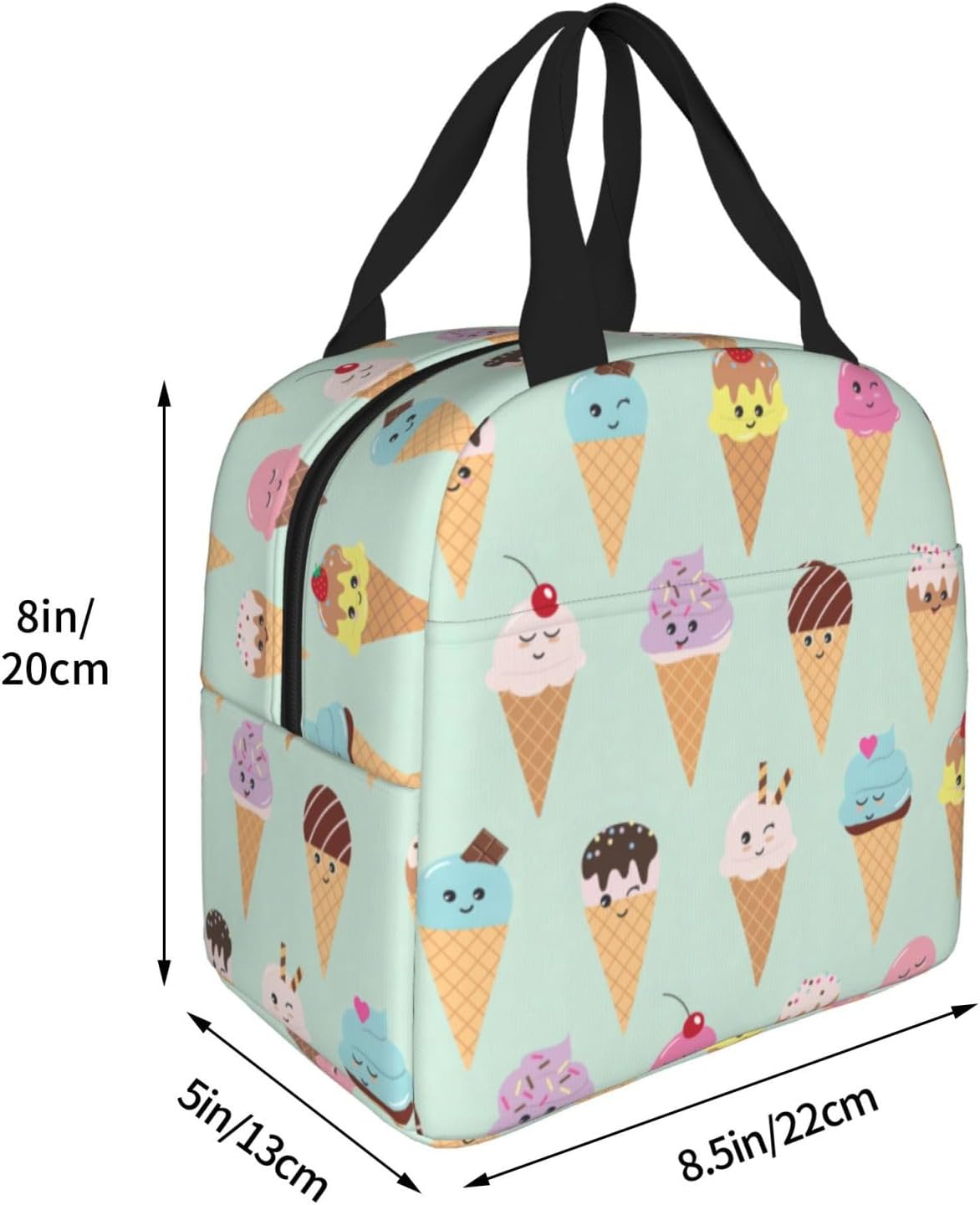 Ice Cream Cones Print Lunch Box Adult for Women Men Reusable Insulated Lunch Tote Bag for Work Picnic image 4