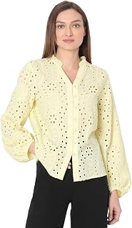 Vero Moda Floral Embroidered Bishop Sleeves Semi Sheer Cotton Schiffli Shirt Style Top Price In India
