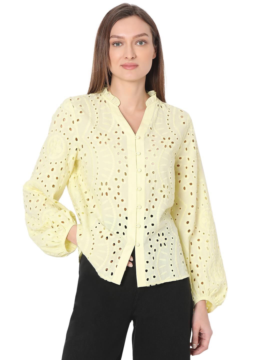 Vero Moda Floral Embroidered Bishop Sleeves Semi Sheer Cotton Schiffli Shirt Style Top - Review, Price and Buying Guide