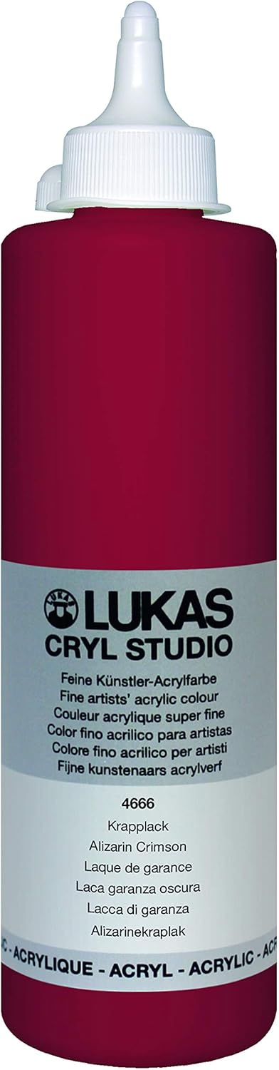 Lukas CRYL Studio Artist Acrylic Paint, Alizarin Crimson, 500 ml Bottle - High Pigment Acrylic Paints for Canvas Painting, Large Scale Works - Medium-Viscosity, Water-Mixable, Fast Drying