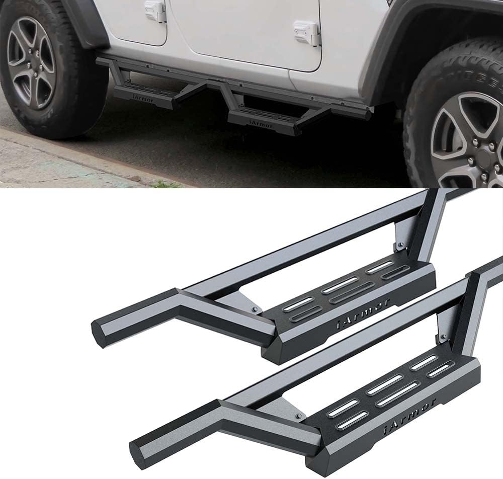 HD Ridez Stainless Steel Drop Steps Armor Compatible with Jeep Wrangler JL 2018-2026 4-Door (Include 21-26 4xe) (Factory sidesteps or Rock Rails Have to be Removed) (Nerf Bar Side Steps Side Bars)