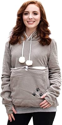 LINYUCHEN Cat Dog Pouch Hoodie Puppy Kitten Large Pocket Carriers Pullover- Fleece Sweatshirt with Soft Pet Pouch for women Apricot
