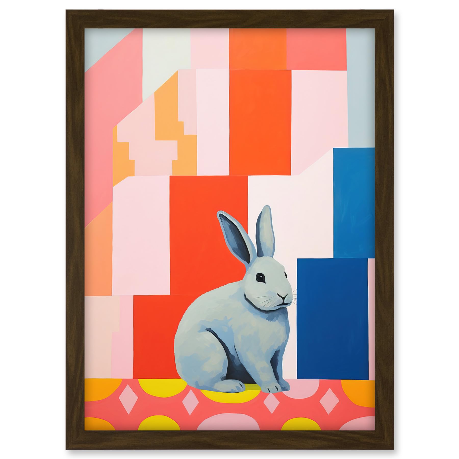 Artery8 Fat White Rabbit Bold Pop Art Colourful Conceptual Modern Artwork Framed A3 Wall Art Print