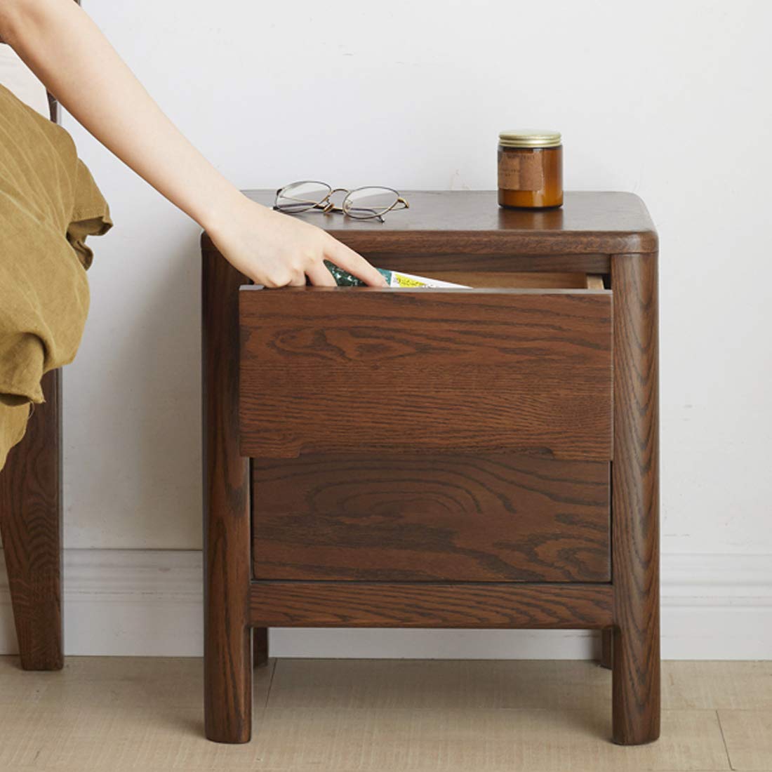 Amazon.co.jp: MU RONG ナイトテーブル アメリカオークウッド