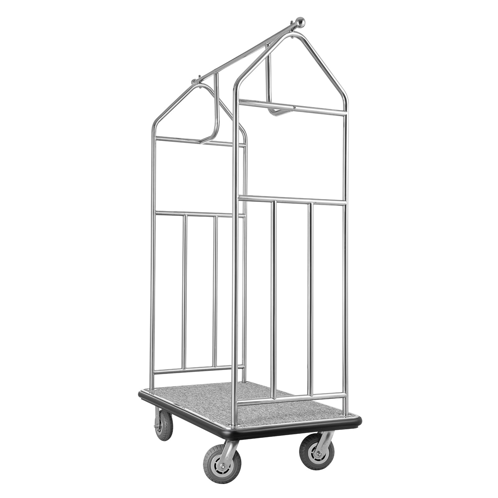 VEVOR Chariot à Bagages Hôtel, 362 kg, Chariot à Plate-Forme de Concierge, Finition INOX Brossé, avec Moquette Grise, Roues Caoutchouc 15,24 cm, Porte-Bagages pour Hôtels, Condos, Complexes Hôteliers