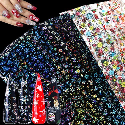 Christmas Nail Foil Transfer Sticker - 20 Sheets Mixed Size Holographic Snowflake Nail Art Stickers and Colourful Christ