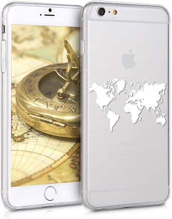 kwmobile Funda para Apple iPhone 6 Plus / 6S Plus - Carcasa de [TPU] para m?vil y dise?o de Mapa del Mundo en [Blanco/Transparente]