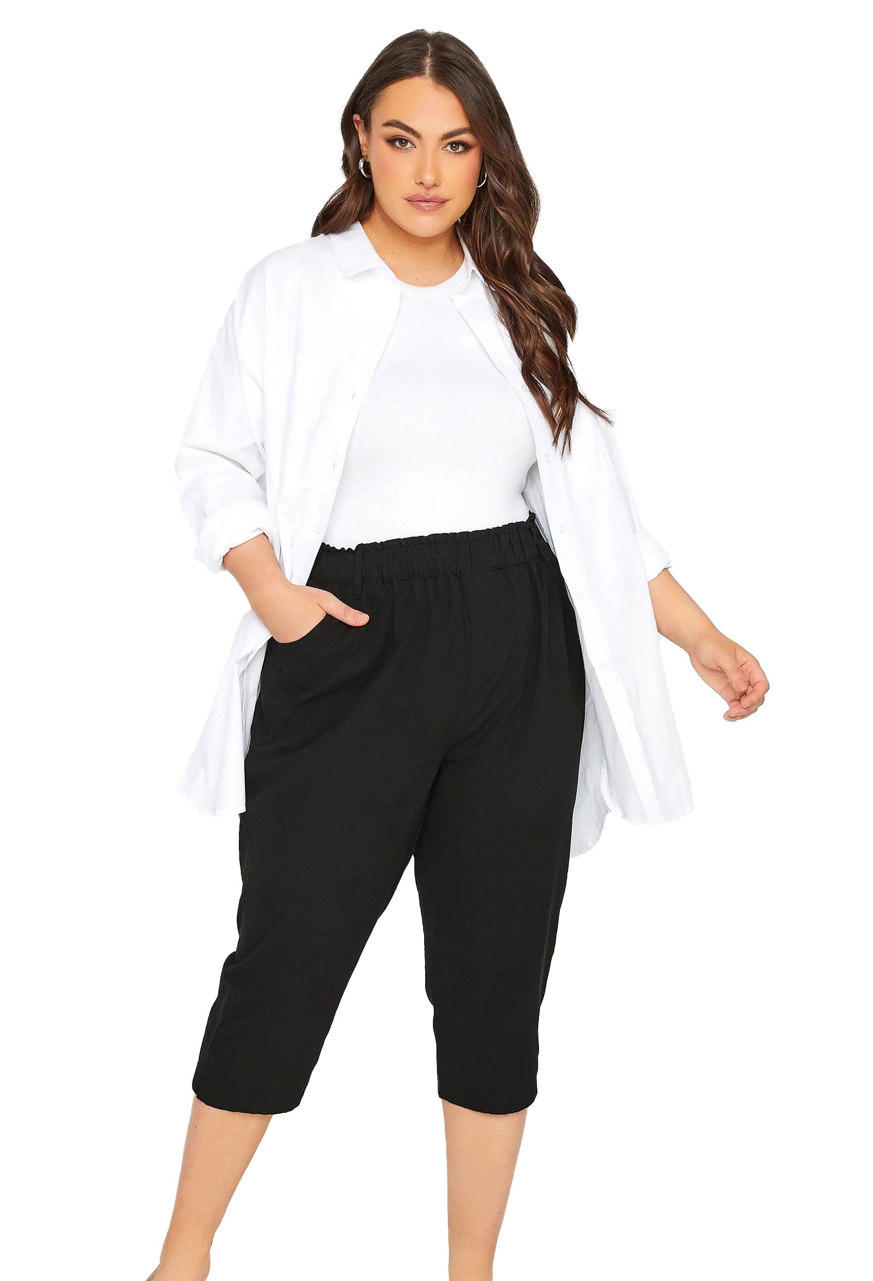 Yours Black Cropped Joggers for Women - Size 20