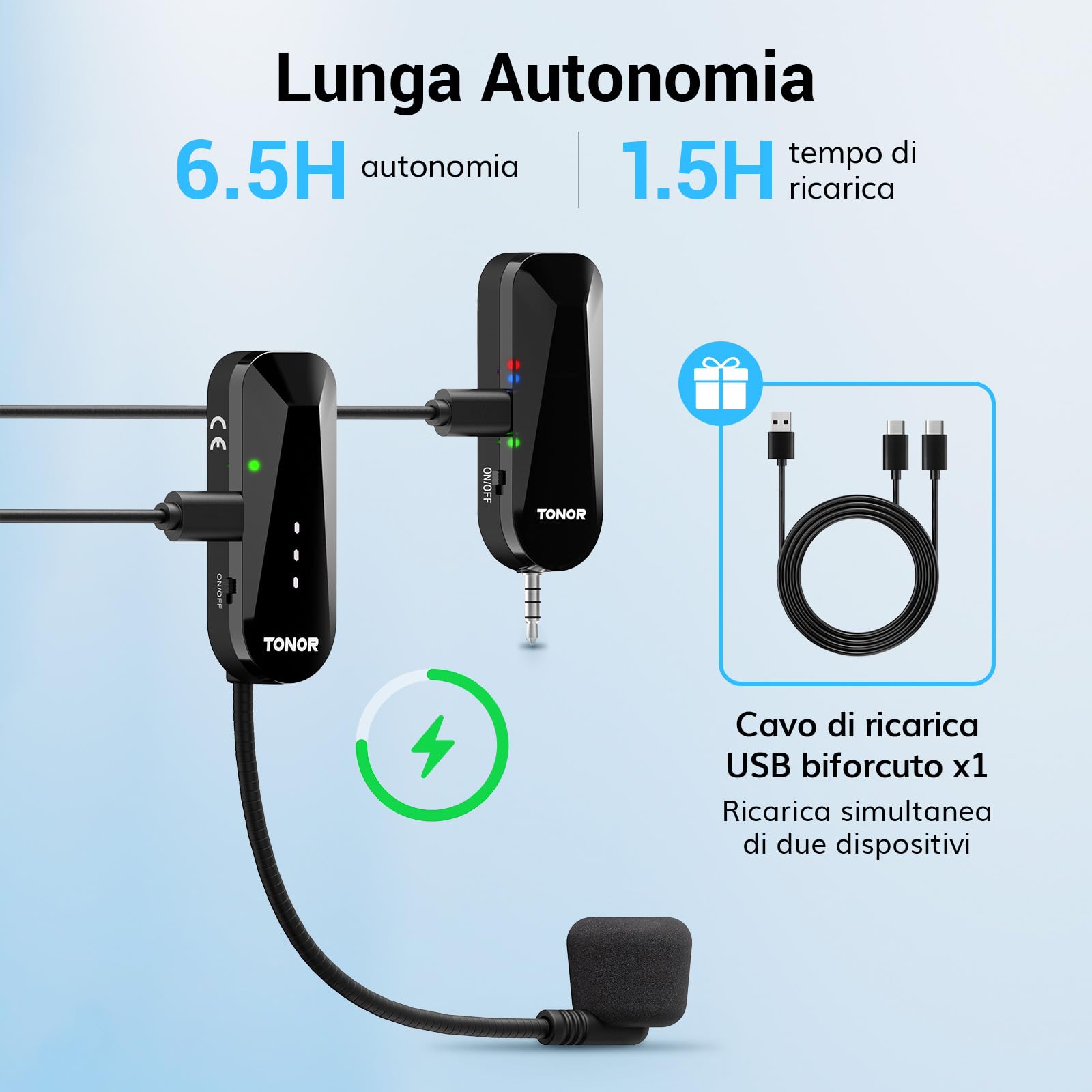 TONOR Microfono Wireless ad Archetto UHF, Ricaricabile Microfoni Senza Fili con 20 Canali, Archetto e Palmare 2-in-1, 6.5H Autonomia, per Amplificatore Vocale, Fitness, Insegnamento, Tour, Sistema PA