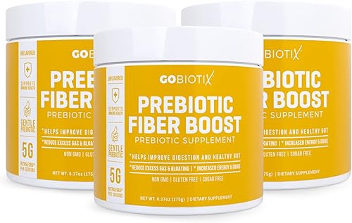GoBiotix Paquete de 3 polvos de refuerzo de fibra prebiótica Ayuda para un intestino saludable + regularidad digestiva, alivia el gas, suplemento