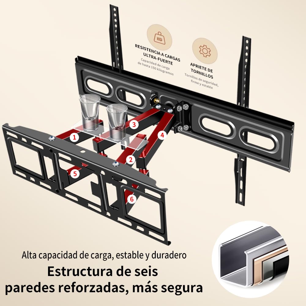 BuFan Supporto TV da 32-80 pollici, supporto da parete per TV LED/LCD/4K/OLED inclinabile e schermo girevole con doppio braccio articolato, max VESA 600 mm x 400 mm, fino a 45 kg