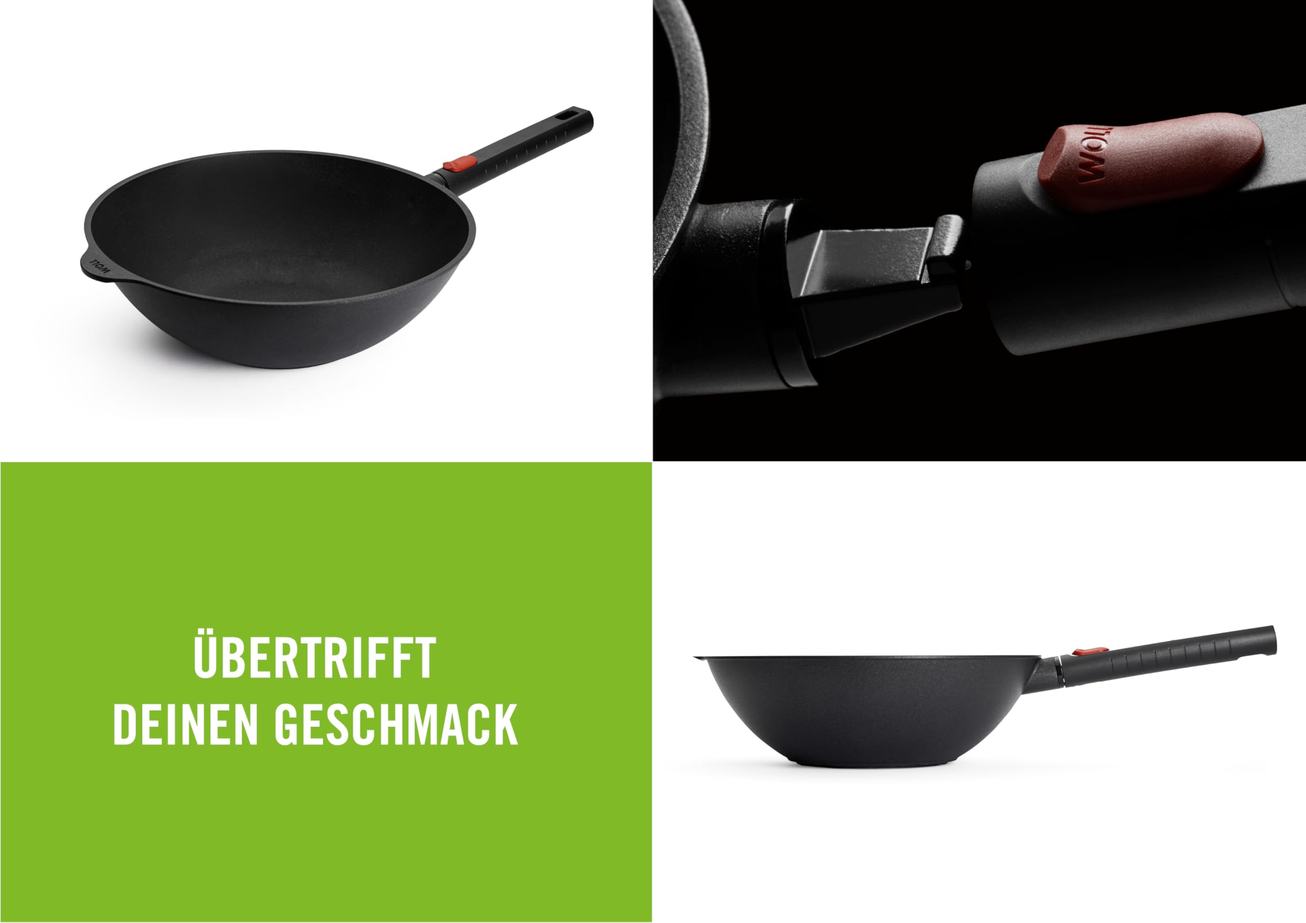Woll Diamond Logic XR Wok- und Rührpfanne - Induktiv -, Ø 30 cm, 10 cm hoch, mit abnehmbarem Stiel - Geeignet für alle Herdarten, Aluminiumguss, Antihaft-Versiegelung, backofenfest, schwarz