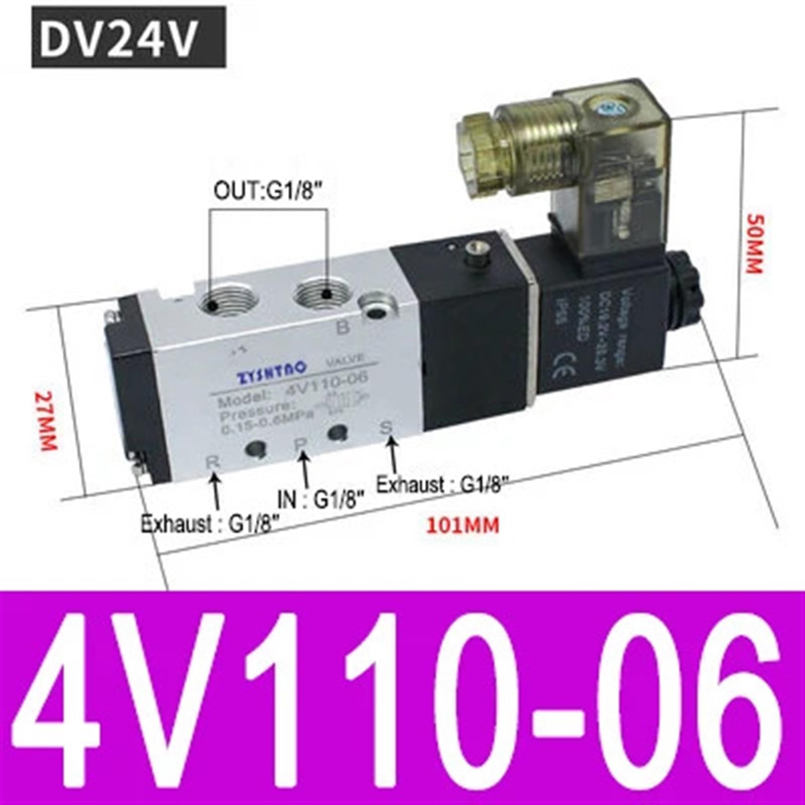 Electroválvula neumática eléctrica 4V110, 4V210, 4V310, 4V410, 5 vías, 2 Posiciones, Control Aire-Gas, magnética, 4V210-08, 12 V, 24 V, 220 V(4mm Fittings)
