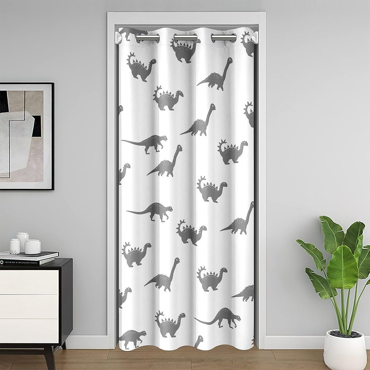 Dinosaur 30%-50% Room Darkening Blackout Curtain 106x203cm Boys Girls 3D Digital Print Door Curtain for Doorway Privacy Jungle Dino Room Divider Curtain Cover Wild Animal Grey Window Treatments