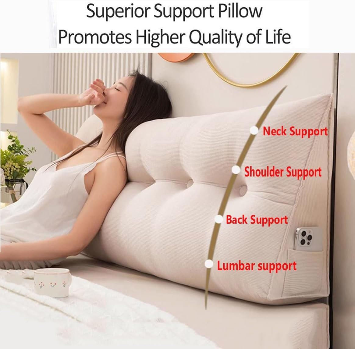 Wedge Bedside Cushion/Backrest Soft Cushion, Sofa Tatami Bed Rest Pillow Reading Pillow