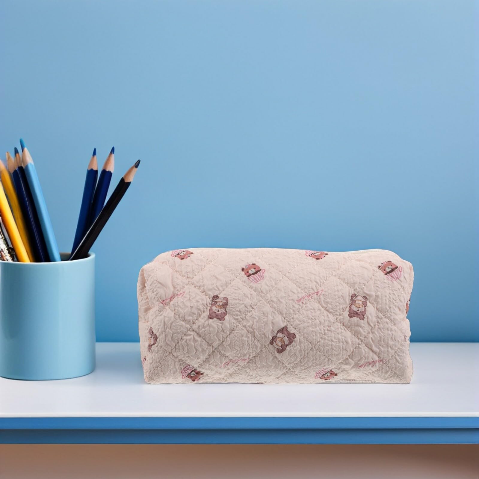 Alipis Trousse à Crayons Grosse Capacité Motif Ours Pochette Scolaire Zippée Résistante en Tissu Polyester Étui Porte-Stylos Bien Organisé pour Élèves et Adolescentes pour Fournitures