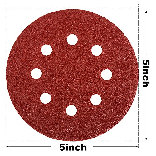 Hifrom HI0900-2 60 Pieces 8 Holes Sanding Discs, 5 Inch Hook And Loop 60 Grit Sandpaper Assortment Replacement For Random Orbital Sander Grinder Pads thumb #1