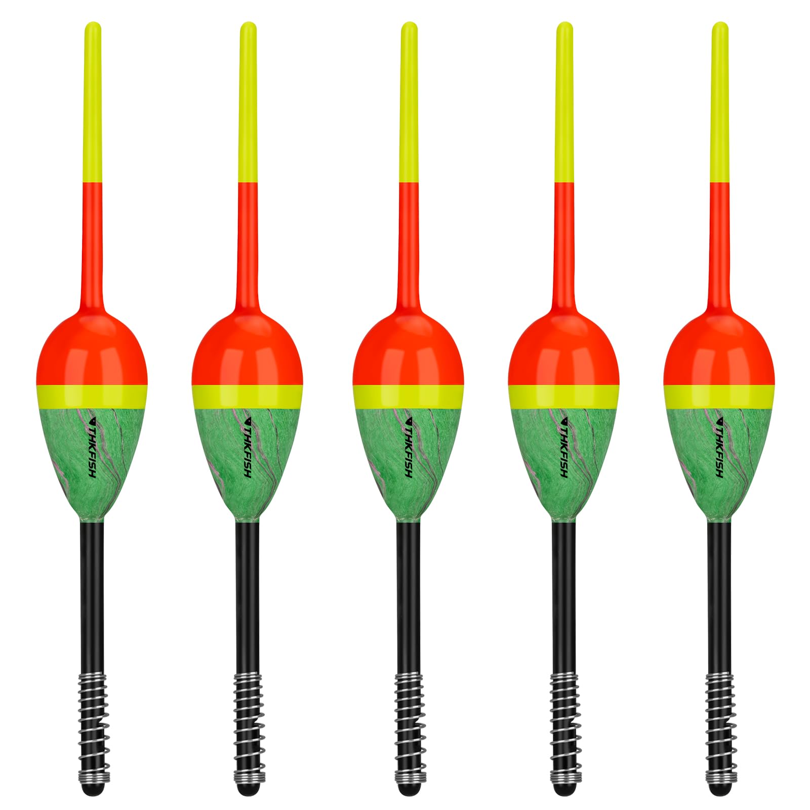 THKFISH Balsa Wood Spring Bobbers for Fishing, Slip Fishing Bobbers Spring Floats for Crappie Catfish Trout Panfish Walleyes Fishing Fixed Bobber 5 PCS