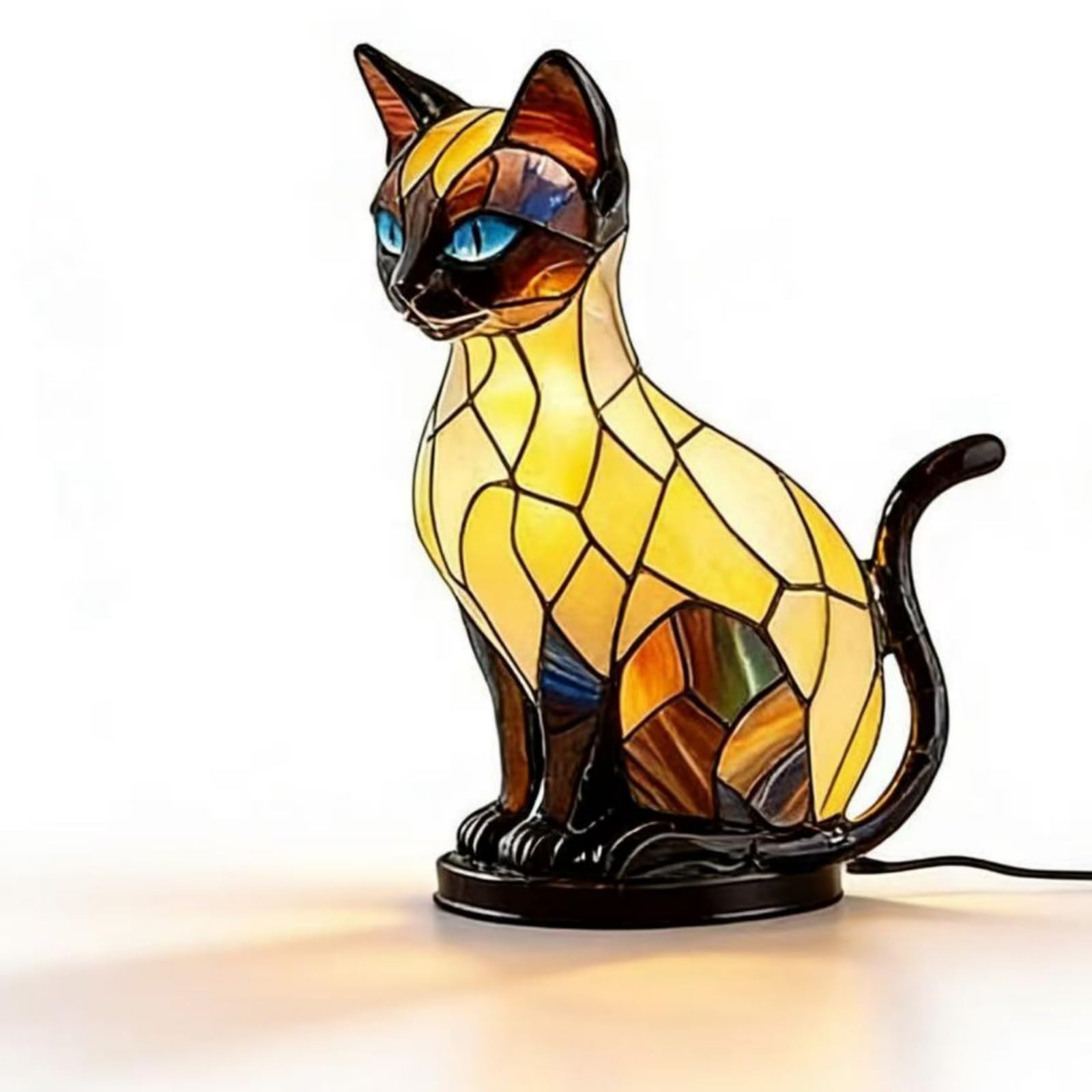 Lampada a forma di gatto, lampada in vetro colorato, luce notturna a LED decorativa 3D con alimentazione USB e luce bianca calda, stile vintage, per scrivania, camera da letto, regalo unico per gli
