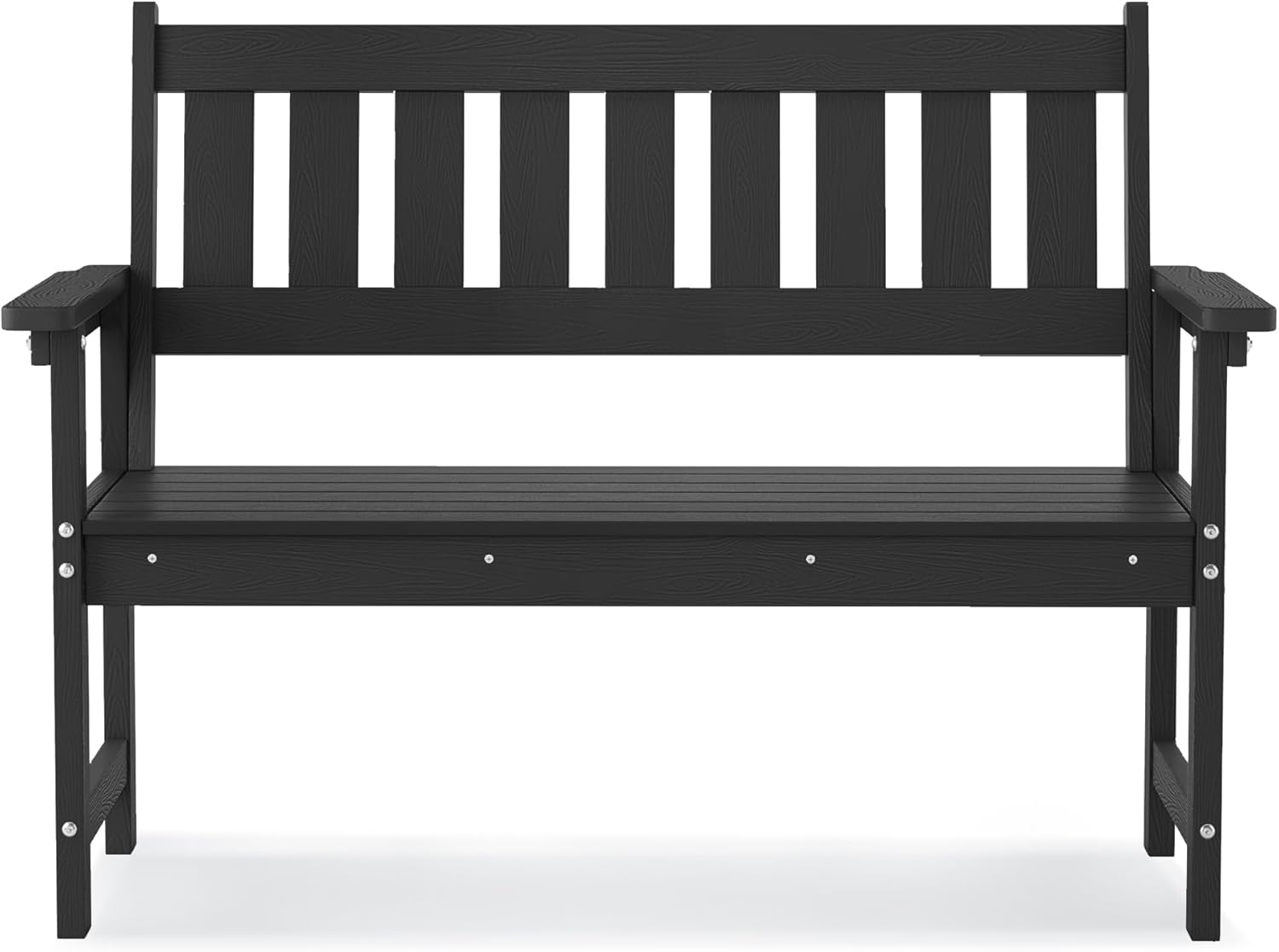 LUE BONA Outdoor Bench, 2-Person HDPS Garden Bench, Outdoor Benches Weatherproof, All-Weather Fade/Rot Resistant Patio Bench for Park, Front Porch, Backyard (Black)