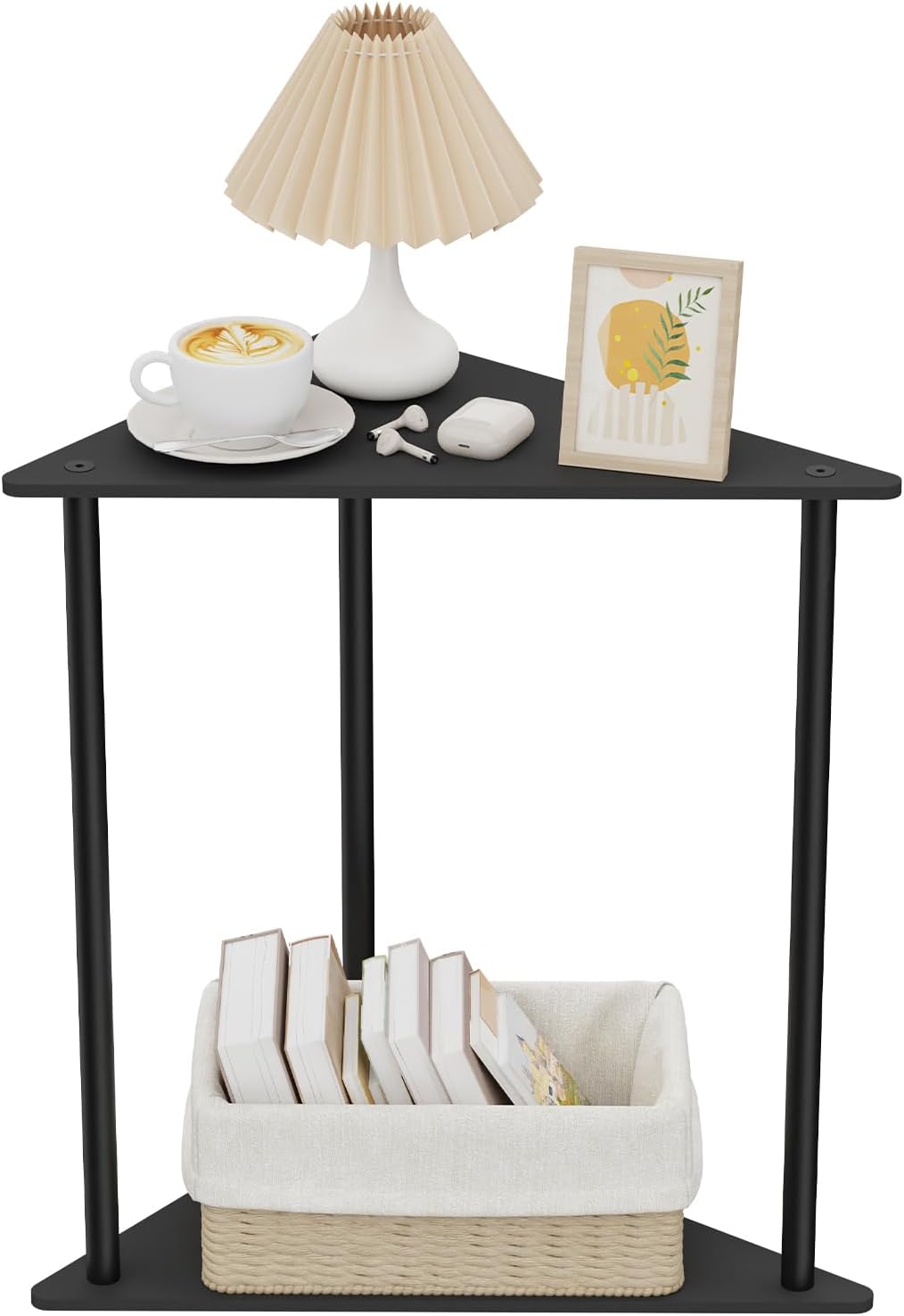 Yawinhe Triangle Metal End Table,2-Tier Small Corner Table,Black,1 Pack