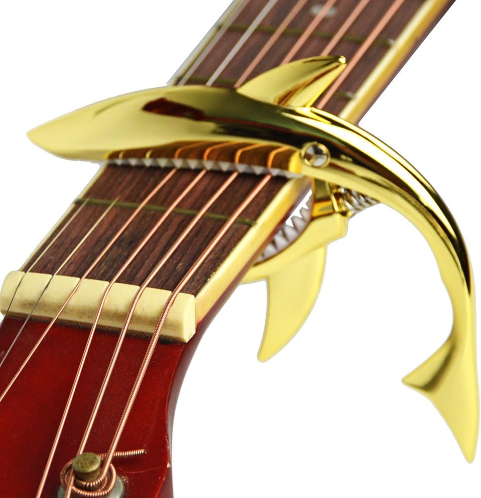 Shark Capo,Zinc Alloy Tone Clip for Acoustic,Folk,Electric Guitar and Ukulele (red gold)
