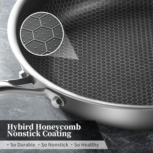 12 inch Tri-Ply Stainless Steel Frying Pan with Lid Large Nonstick Honeycomb Coatings Skillet for Eggs & Omelettes Non Toxic Healthy Omelette Pan Compatible W/All Cooktops by Innerwell - Image 6