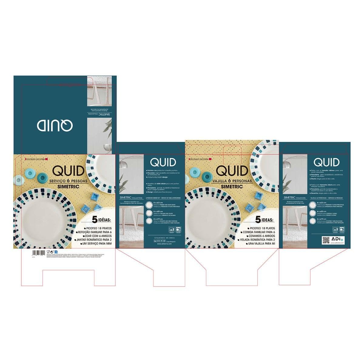 Quid Simetric Vajilla Porcelana 18 Pieces -6 People Blanco, Único