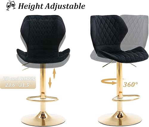 Miniatura 7 de CIMOTA Juego de 2 taburetes de bar giratorios ajustables, modernos y dorados, para isla de cocina, taburetes de bar altos de terciopelo con respaldo