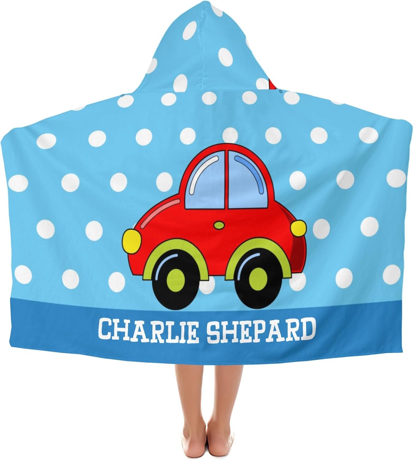 Hooded Towels for Kids 3-10 YrsBlue Dots Cartoon Car Kids Bath Towels Hooded Beach Towel Wrap Bathrobe Blanket Boys Gift for Shower