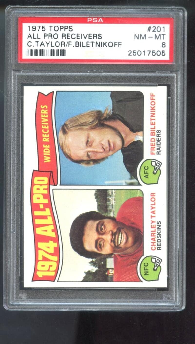 1975 Topps #201 1974 All-Pro Wide Receivers Fred Biletnikoff Charley Taylor PSA 8 Graded Football Card NFL