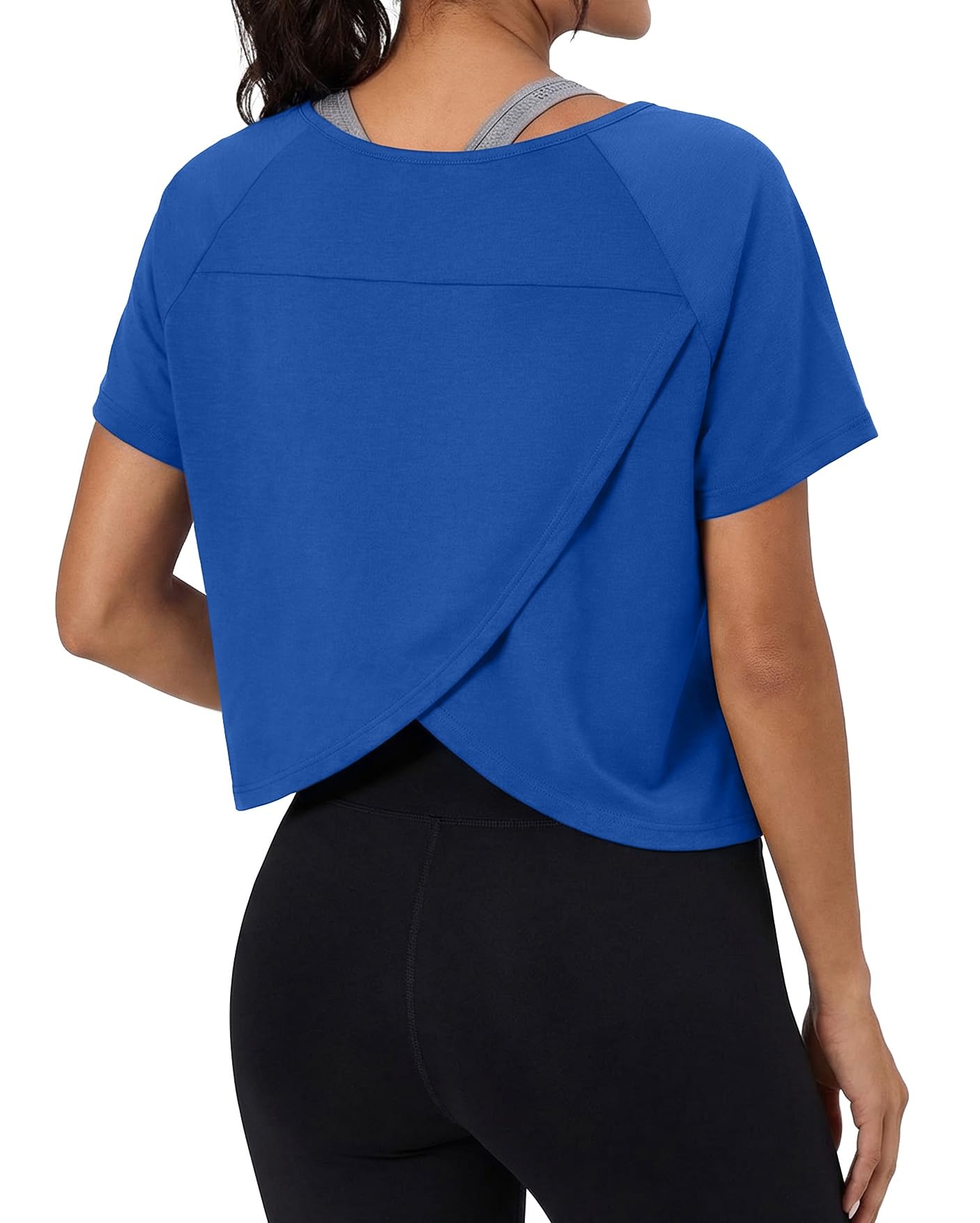 GRECERELLE Workout Tops for Women Short Sleeve Athletic Shirts Running Yoga Crop Gym Pilates Top Crossover Back Y2k