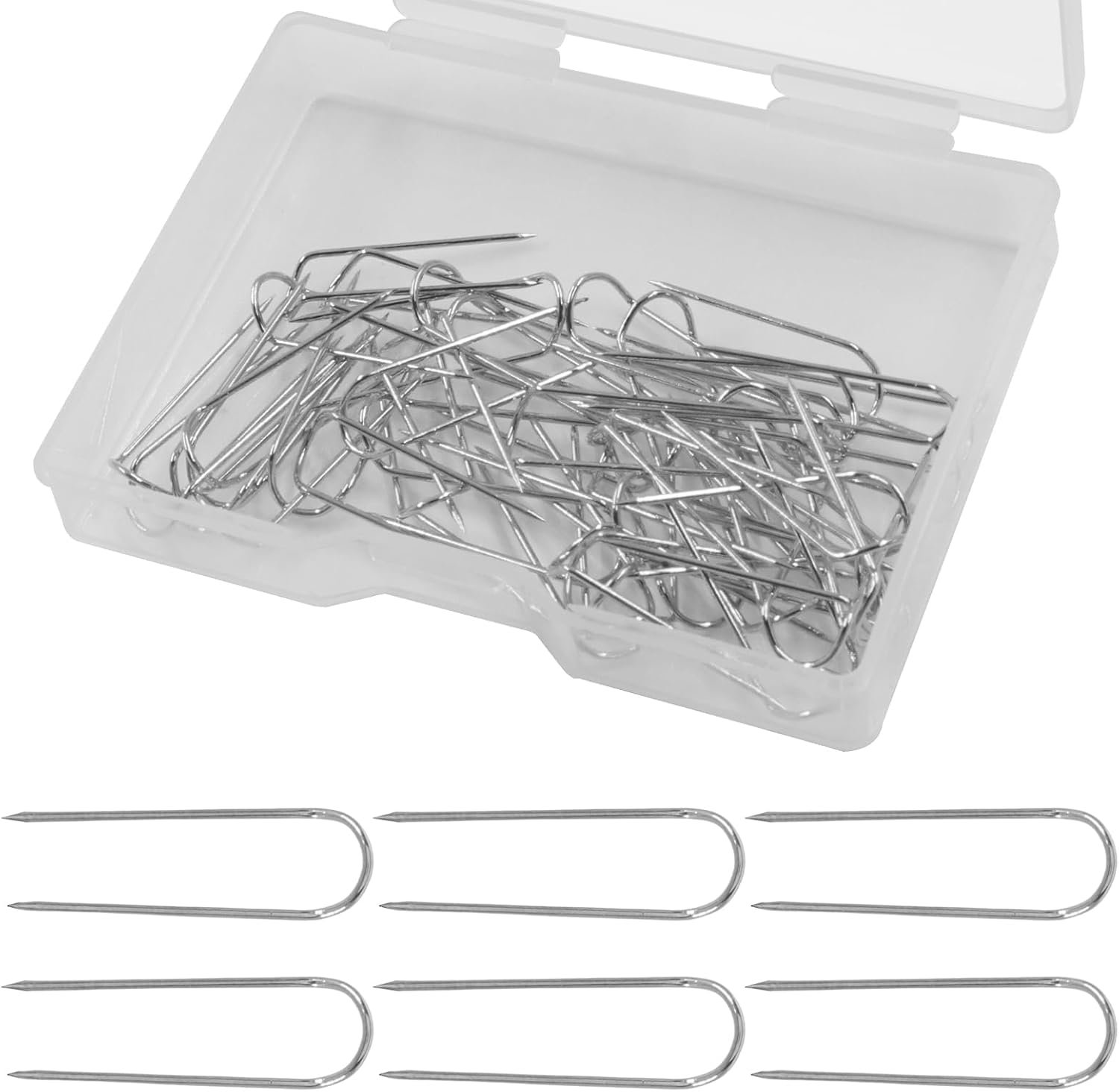 50Pcs Sewing U Pins Silver Fork Pins for Crafts - 23mm, Stainless Steel Quilting U Shaped Pin Double Blocking Pin for Jewelry Fabric DIY Shadow Box Display