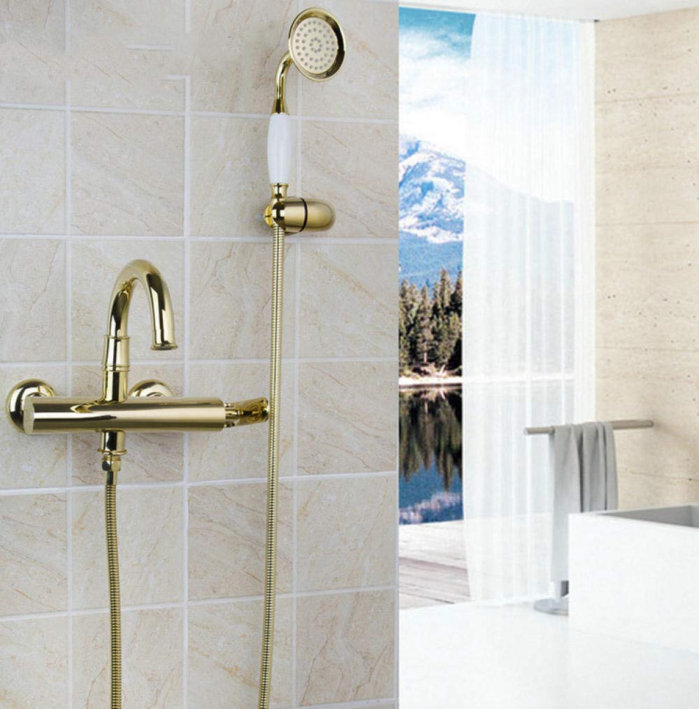 ASerZenith Shower Set Faucet Mixer Rain Tap Head Wall Chrome Hand Tub Mount Bathroom Sprayer Rainfall Valve Gold