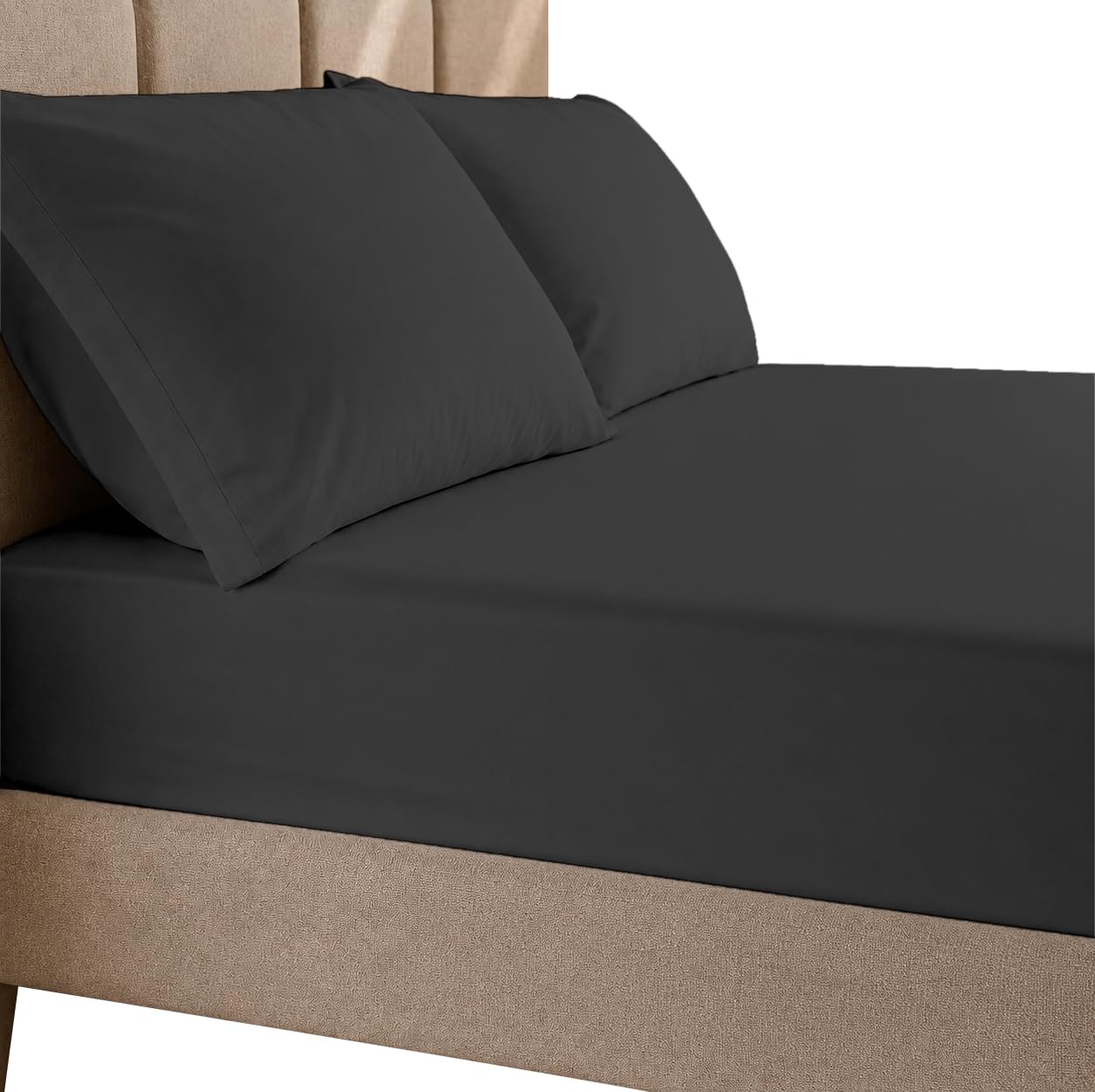 3-Piece Microfiber Sheet Set- 12" Deep Pocket- Dark Grey- Queen Size-image-43