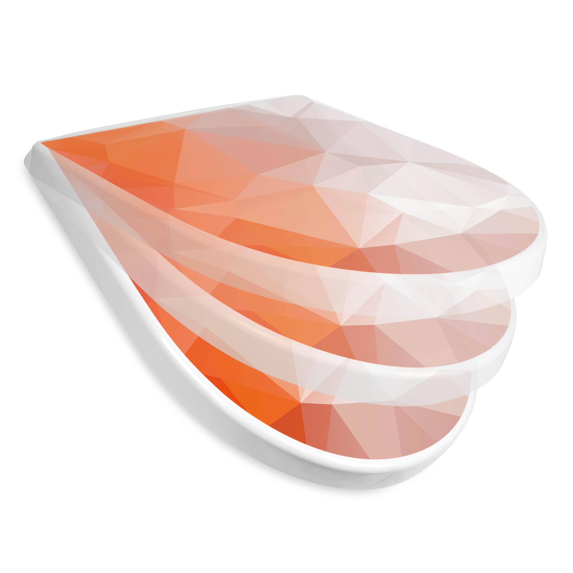 banjado WC Sitz mit Absenkautomatik D Form - Toilettendeckel mit Absenkautomatik D Form - Klodeckel Softclose - stabile Klobrille - Toilettensitz Weiß - Motiv Orange Polygon