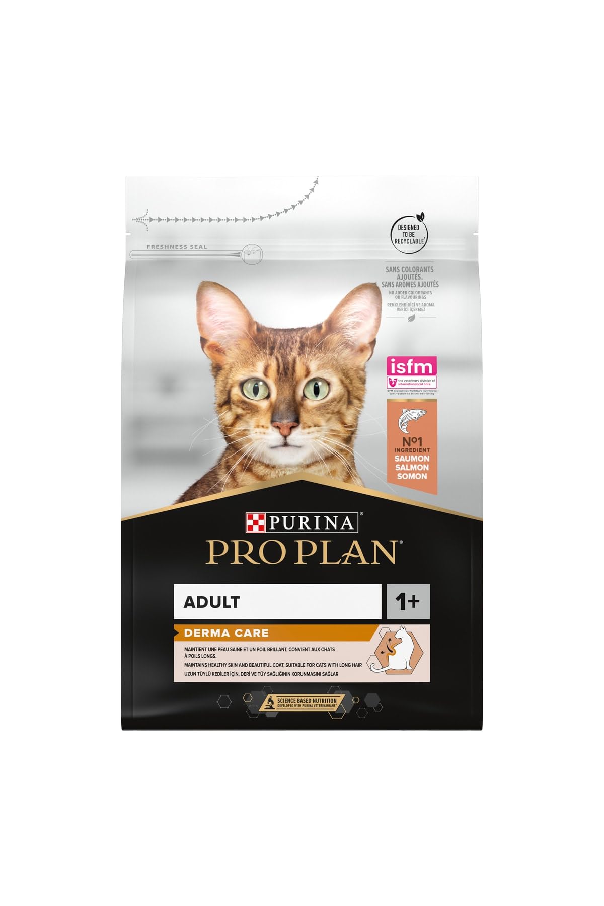 PURINA PRO PLAN | Derma Care | Chat Adulte à poils longs | Croquettes formulées pour maintenir une peau saine, un poil brillant, limiter la perte excessive de poils | Au Saumon | Sac | 3 Kg