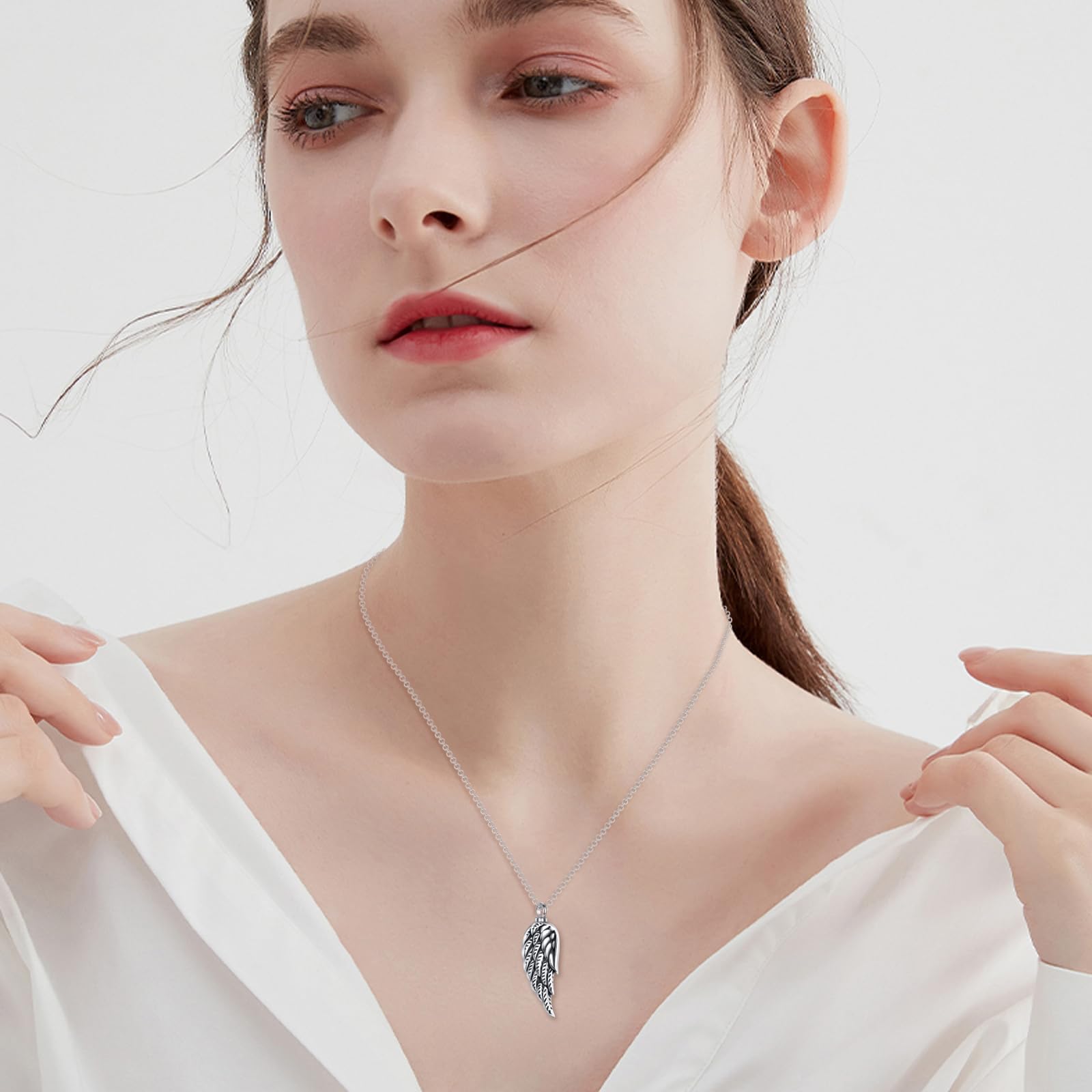POPLYKE 925 Sterling Silber Flügel Urn kette für Asche Halskette Engel Flügel Einäscherung Schmuck für Damen Männer Gedächtnis