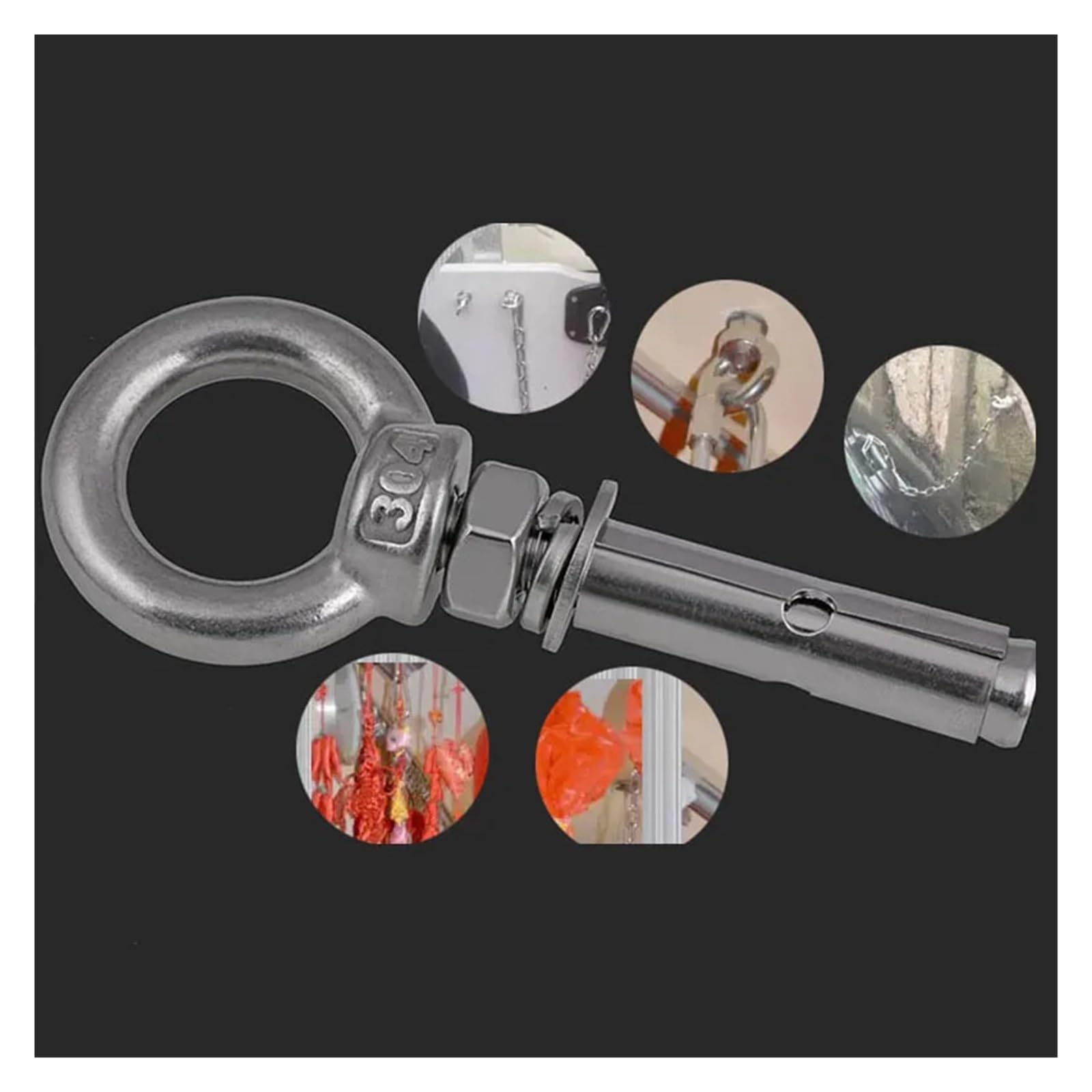Pernos de ojo, Pernos de expansión de anclajes de manga de hormigón con ojo de elevación M6 304 SS A2-70, 50-100 mm(M6X60mm-10pcs)