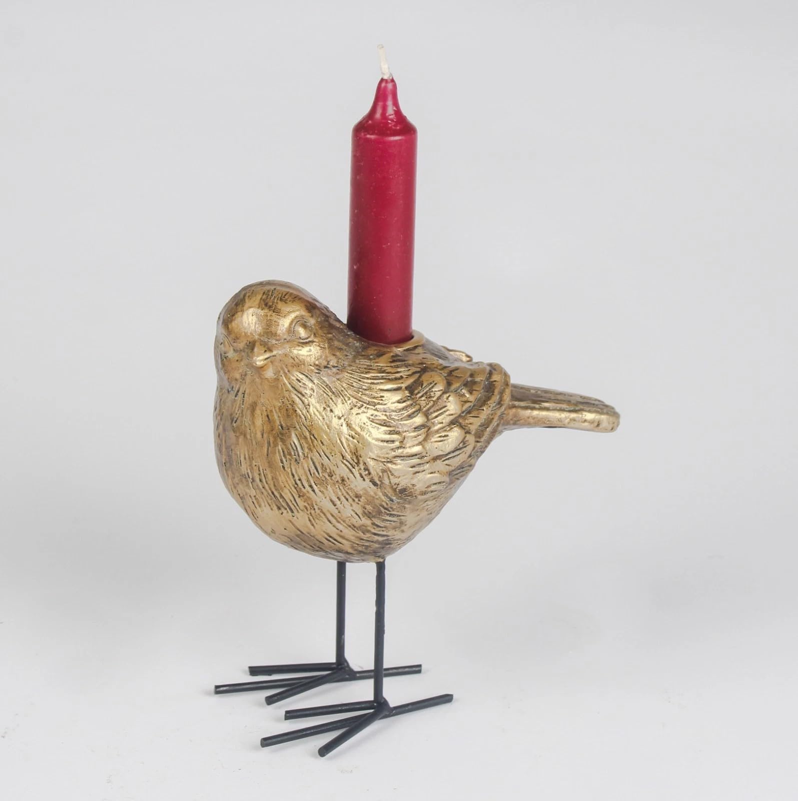 Fyne-Finds Gold Polyresin Antique Robin Candlestick Holder Taper Dinner Candle Table Top Shelfsitter Bird Ornament Decor Gift